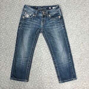 Miss Me Capri Jeans Womens 25 Blue Stretch Embellished Flap Pockets Casual Norm